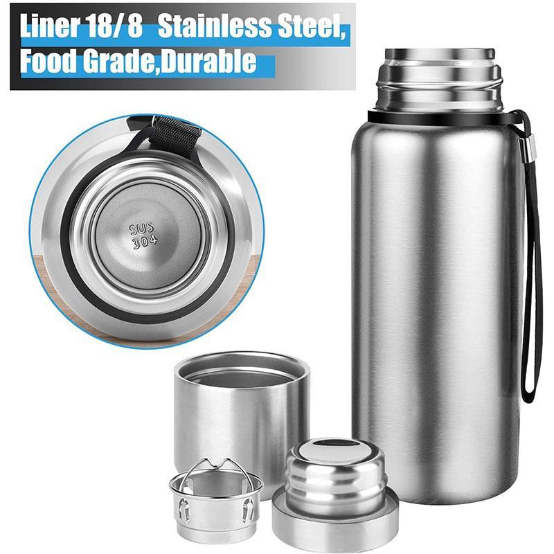 Stainless Steel Vacuum Flask, 1 Count Portable Double Walled Insulated Water Bottle with Lid, Leak Proof Insulated Thermo Bottle for Hot & Cold Drink, Stainless Steel Thermos
