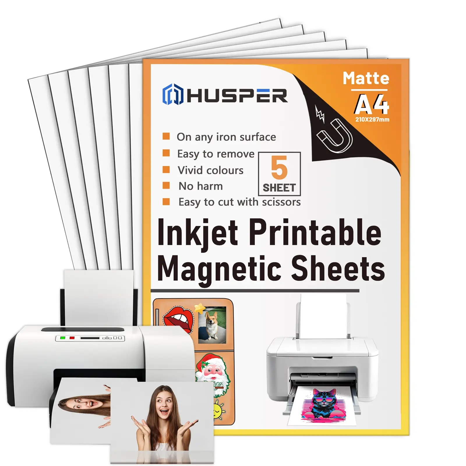 5 Sheets A4 Size Printable Matte Magnetic Sheets, 8.3x11.7 Inches, 16mil Thickness, DIY Flexible Magnet Photos for Inkjet Printers