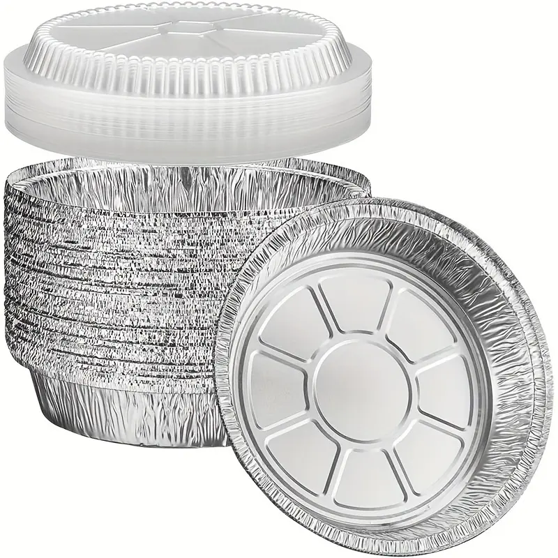 40pcs Disposable Aluminum Foil Baking Pan Set (including 20 Bases + 20 Lids) - 7-inch Round Baking Pan, Suitable for Baking, Keeping Warm, and Serving - Round Aluminum Foil Baking Pan with Lid - Mother's Day - Air Fryer - Oven - Birthday Party