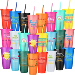 24 Pcs Cna Week Employee Appreciation Thank You Gift Bulk 24 oz Tumbler Cup Inspirational Tumbler with Lid Straw Reusable Plastic Cup Thank You Gift for Nurse Staff Coworker Volunteer Teacher