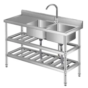 Stainless Steel Utility Sink, Free Standing Single Bowl Commercial Kitchen Sink with Faucet, Laundry Sink with Storage  Shelve