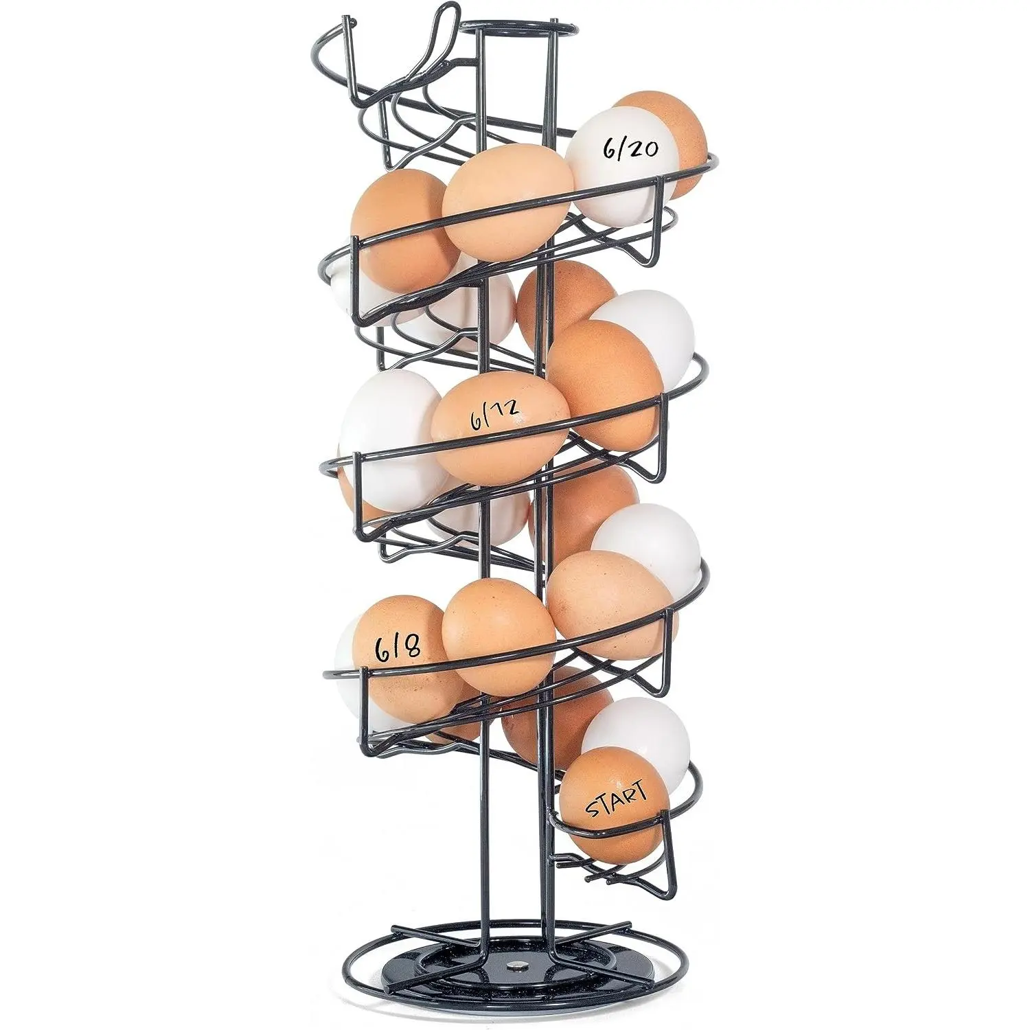 Spiral Egg Holder Countertop - Holds 3 Dozen - Fresh Egg Storage Skelter Rack for Counter with Non-Slip Base, Black