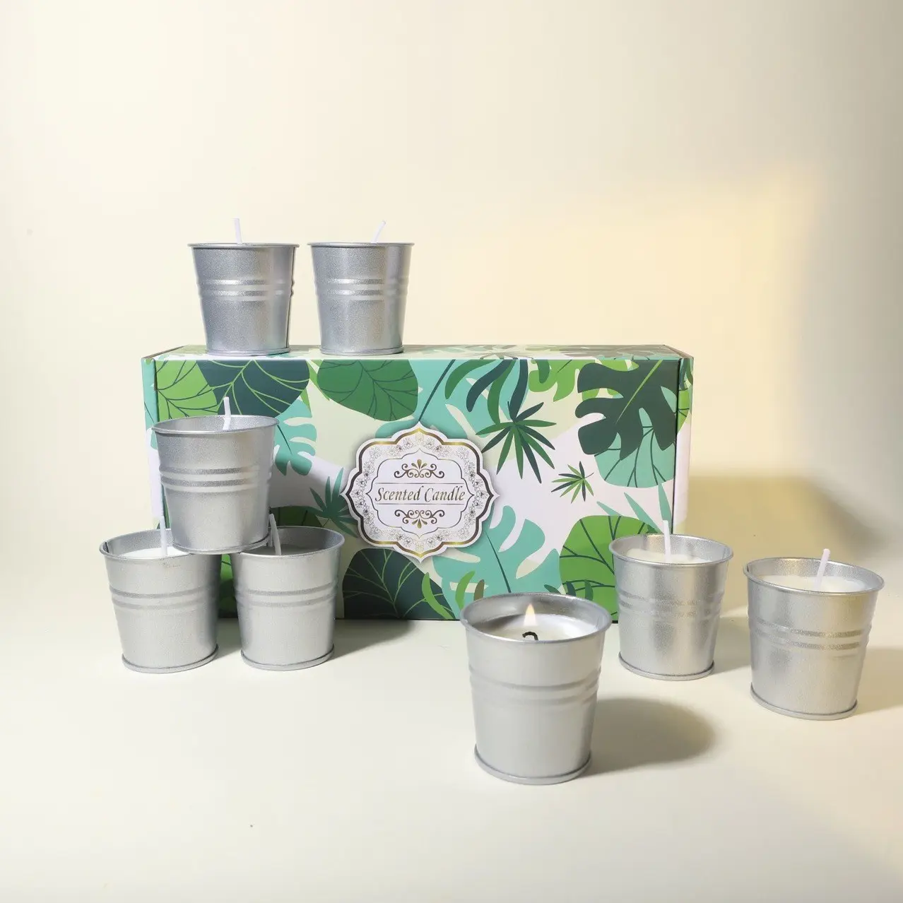 Lemongrass Oil Small Iron Bucket Candle Set, Lemongrass Scented Candles 8/12 Pack, Soy Wax, Ideal for Home Fragrance, Gift Box Packaging