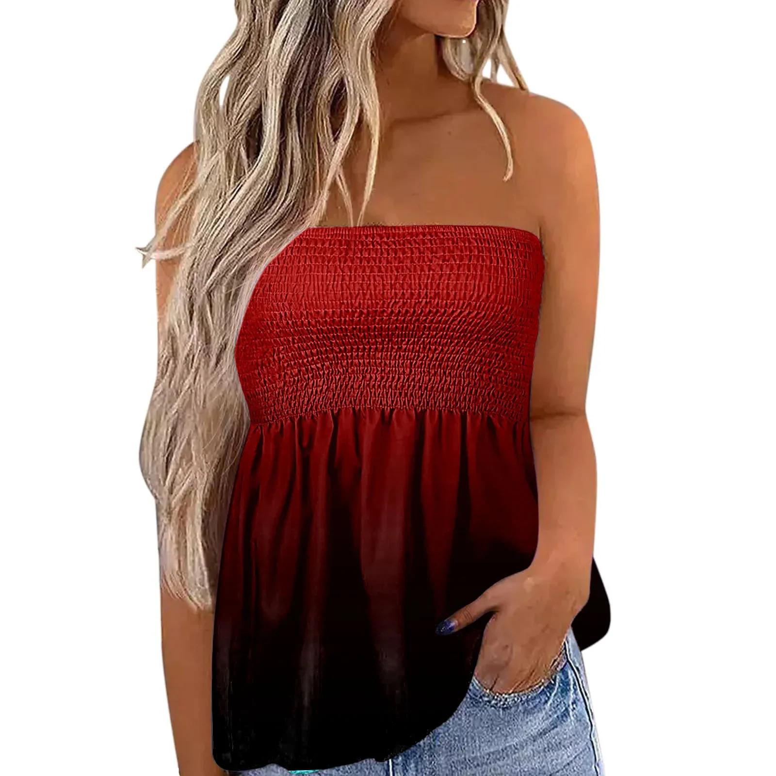 2025 New Women's Fashion Clothing Independence Day Printed Tube Top T-shirt for Women Flowy Strapless Tube Top Blouse