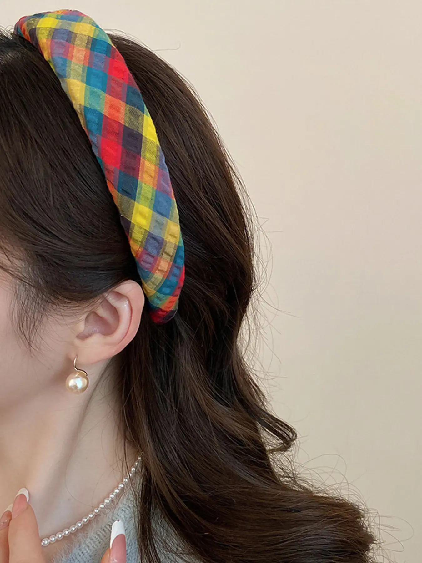British Style Plaid Hairband, Thick Sponge Headband Accessory for Women, Ideal for Daily Use, Makeup, Fitness, and Washing Face