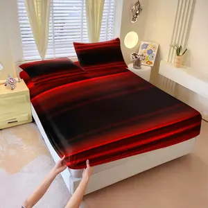3Pcs Mexican Serape Gradient Striped Fitted Sheet Set No Fillers, Red Black Ethnic Print Bed Sheet Set, Southwest Style Bedding Set with Pillowcases for Western Bedroom & Dorm Decor