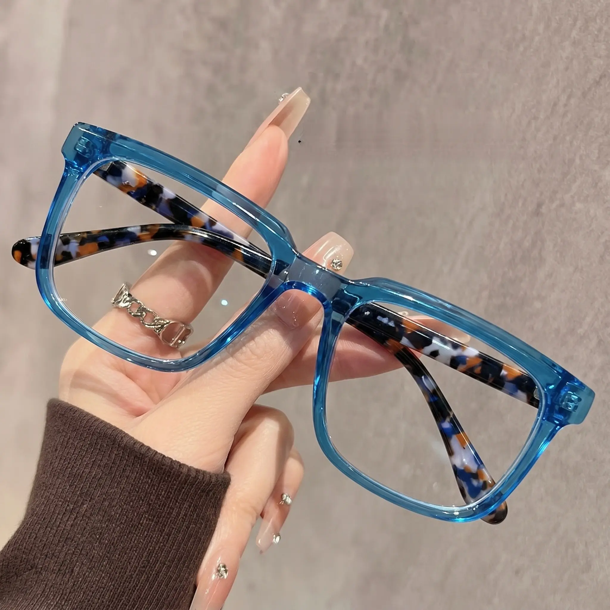 Large Frame Reading Glasses, Colorblock Patterned Temple Design, Simple Candy Colors, Unisex Midlife Commuter Eyewear, Trendy Frames