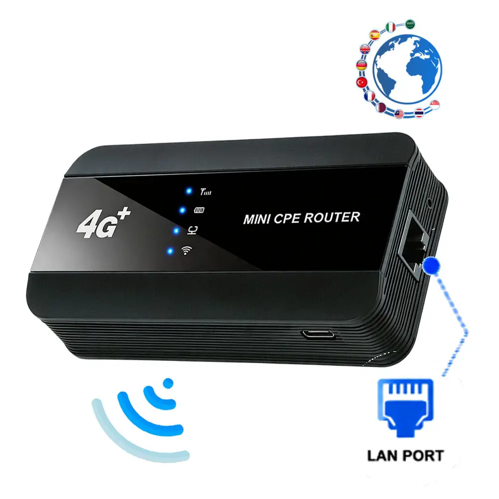Portable 4G LTE WiFi Router with SIM Card Slot, 150Mbps Speed,LAN Port and 3000mAh Battery, Plug & Play Internet Solution for Travel, RV, Camping, Remote Work and Outdoor Use