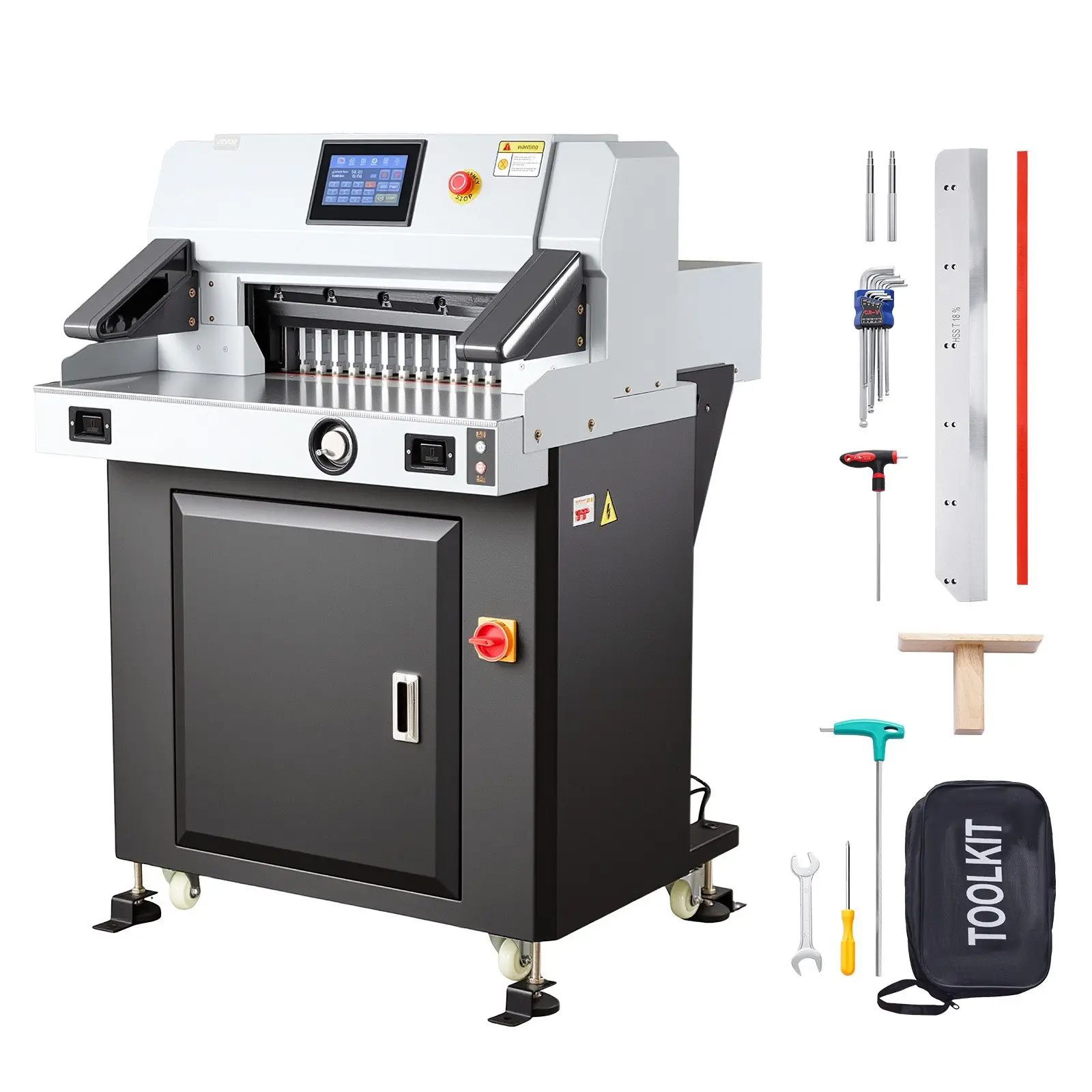 VEVOR 1100W Power Electric Paper Cutter - 20.28 in Cutting Width, 3.15 in Cutting Thickness, 7 in Touchscreen Electric Guillotine Trimmer with Casters, Heavy Duty for Print Shops