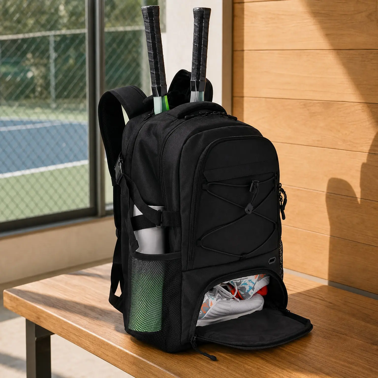 Large Tennis Racket Backpack for Men & Women with Ventilated Shoe Compartment, Holds 2 Rackets