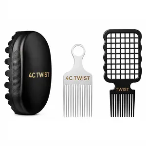 4C TWIST 3-Piece Twist Hair Styling Set: Scalp Massage Twist Sponge, Aluminum Hair Pick & Twist Comb for 4C Natural Hair, Coils, Curls, Twists and Afro Styling
