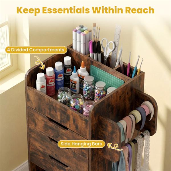 Rolling Craft Storage Cart with 3 Drawers & Adjustable Shelves, Mobile Wrapping Paper Organizer with Wheels