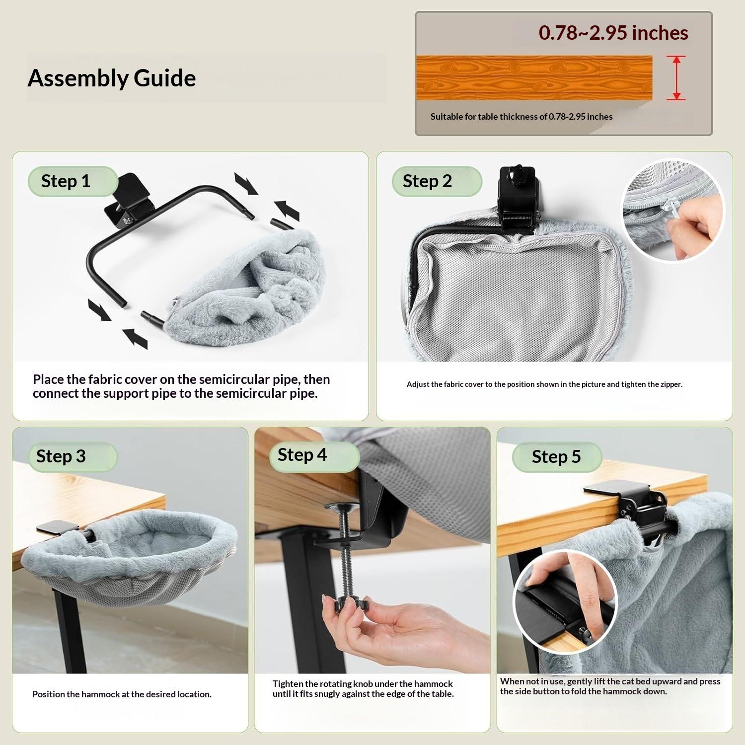 Under Desk Cat Hammock - Clamp On Cat Bed for Desk Edge, Durable Steel Frame Pet Perch, Easy to Clean Removable Cushion for Work-from-Home Pet Owners