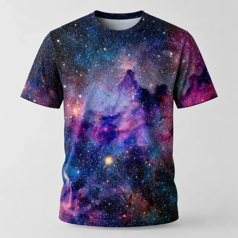 Galaxy Nebula 3D All Over Print T-Shirt, Men’s Space Graphic Tee, Soft Stretch Cosmic Shirt for Streetwear, Vacation & Daily Wear