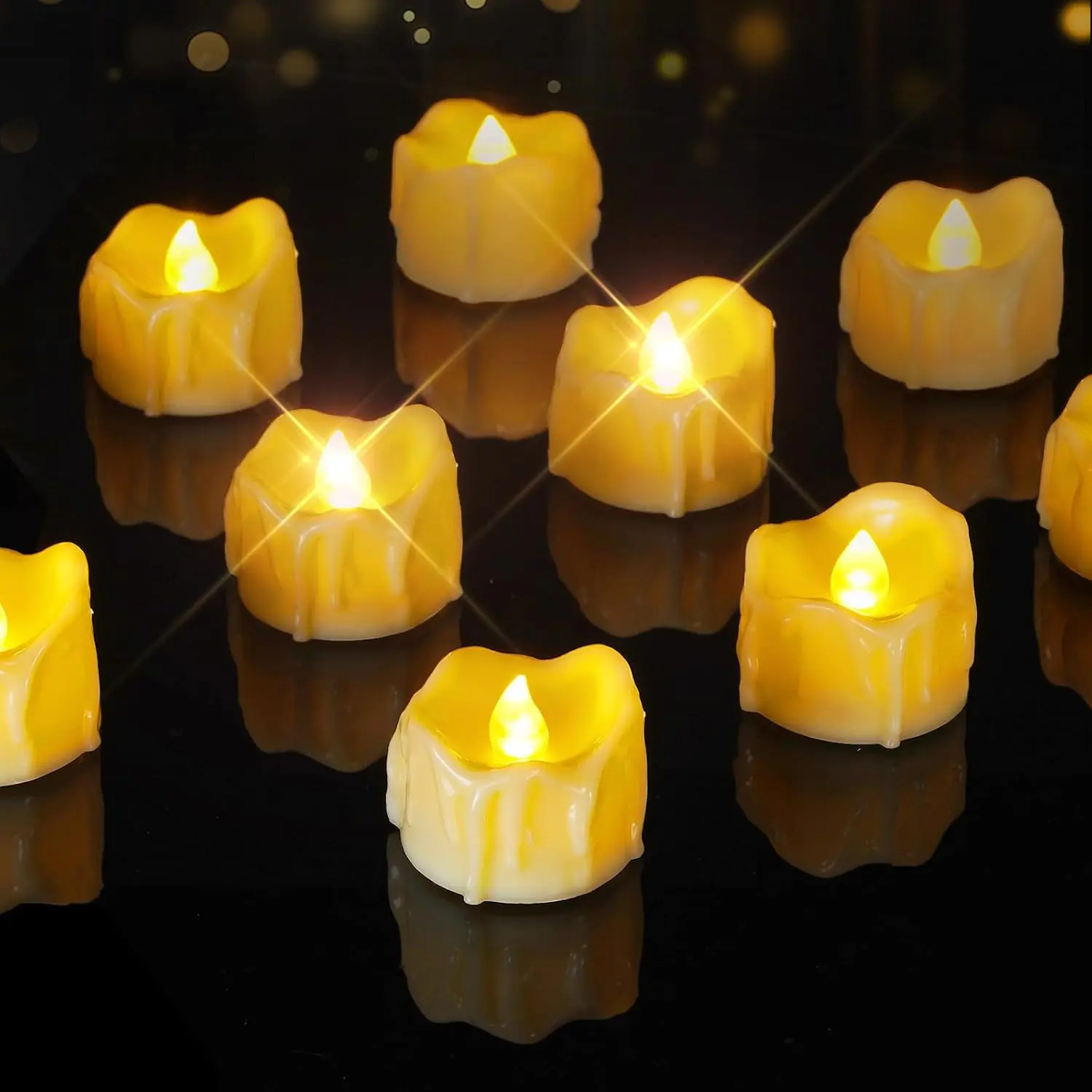 12Pack Dripping Flameless LED  Lights,1.58"x 1.2",  | 200+Hrs Tealights  Operated Candles,Flickering Electric  Votive Candle for Wedding Halloween Decor,Warm White Glow