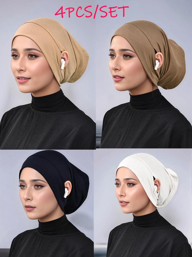 Women's Solid Color Earless Straight Hats, Comfortable Versatile Modal Breathable Hijab, Trendy Turban Suitable for All Seasons