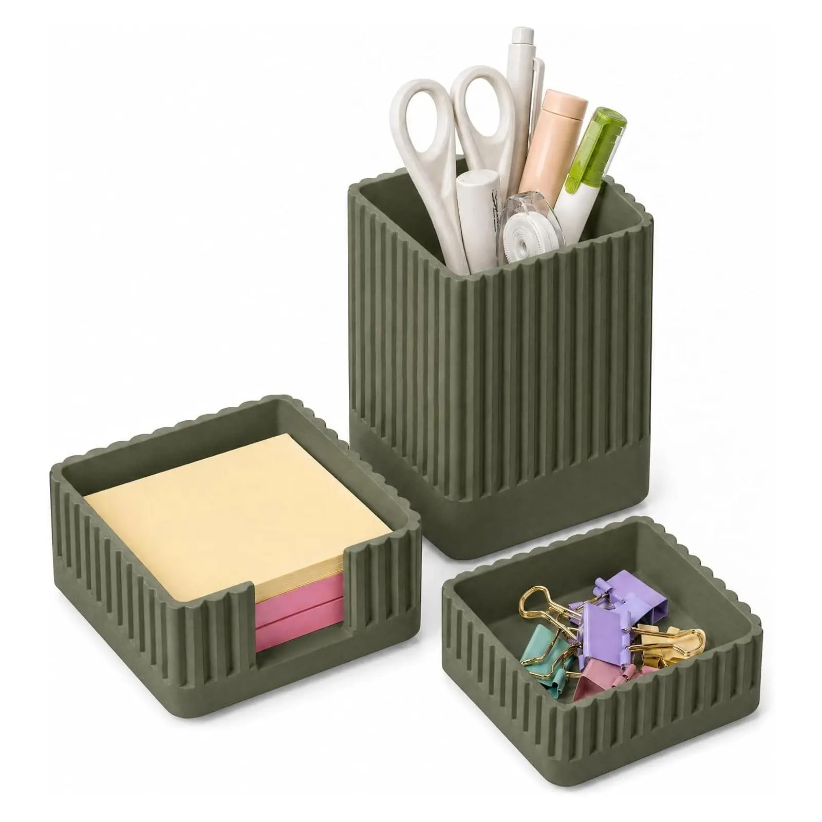 Green Desk Organizer Accessories Set with Pen, Clip & Sticky Note Holder, Weighted Concrete Build – Aesthetic Desk Decor for Men and Women, Home Office, Teacher Desk, Dorm Room, Reception AreaGift