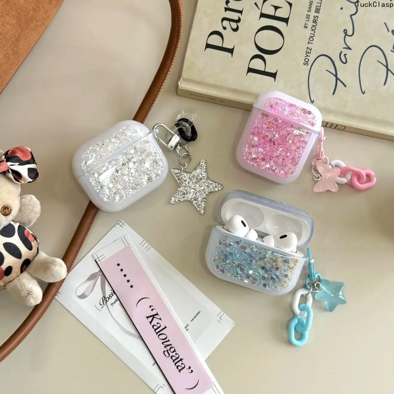 Fashion Glitter AirPods Case, Shockproof Portable Compact Earphone Protective Cover with Keychain, Compatible with AirPods Pro (Case Only, Earbuds Not Included)