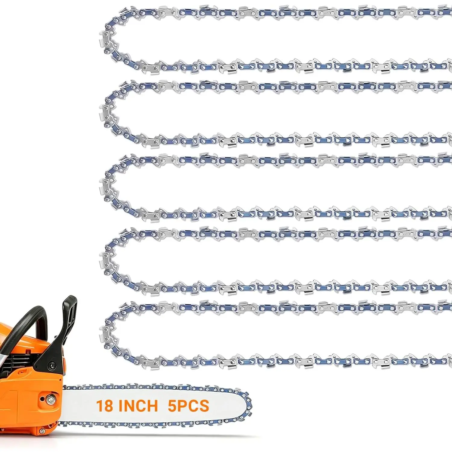 5 Pack 18 Inch  Chain, 62 Drive Links .050"Gauge 3/8" Pitch, Compatible with  & Echo  Chain,  Chain  Chains 18 Inch for Poulan, Ryobi, Kobalt and