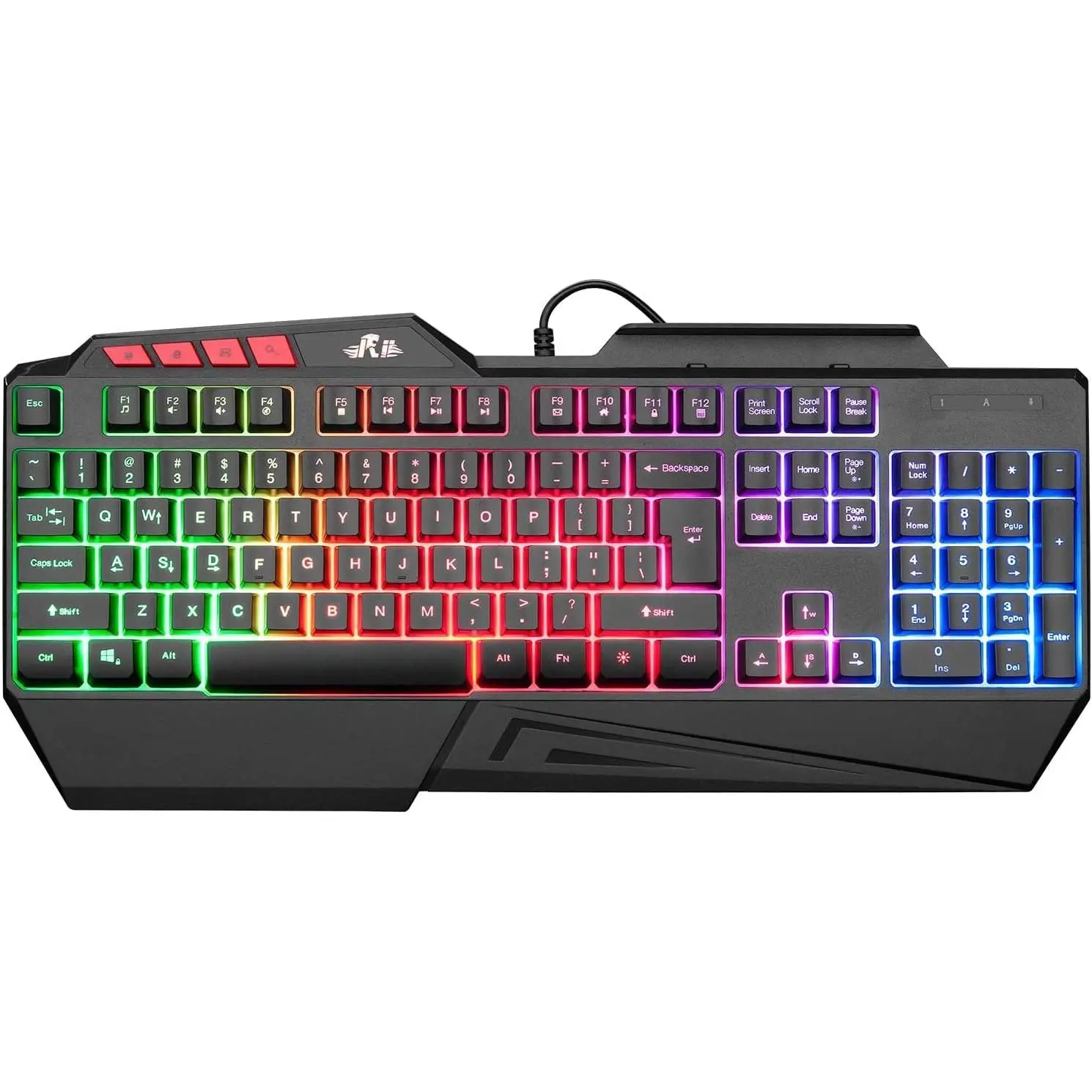 RK202 RGB Gaming Keyboard Multiple Color Rainbow LED Backlit USB Wired Gaming Keyboard with Wrist Rest for Windows &  PC Gamers (Black) | RK202 USB Keyboard ,Plastic Mechanical Feeling Keyboard with Wrist Rest for Gaming and Work