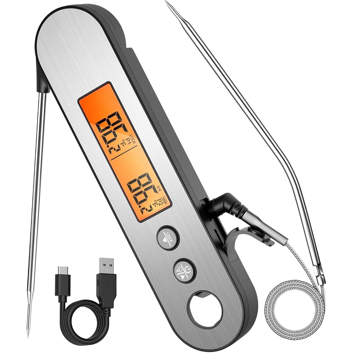 TempSwift Rechargeable Digital Meat Thermometer for Cooking | 2 Probes  Thermometer with Stainless Steel Design, Cooking Thermometer with  & Backlight for BBQ Grill  Oven