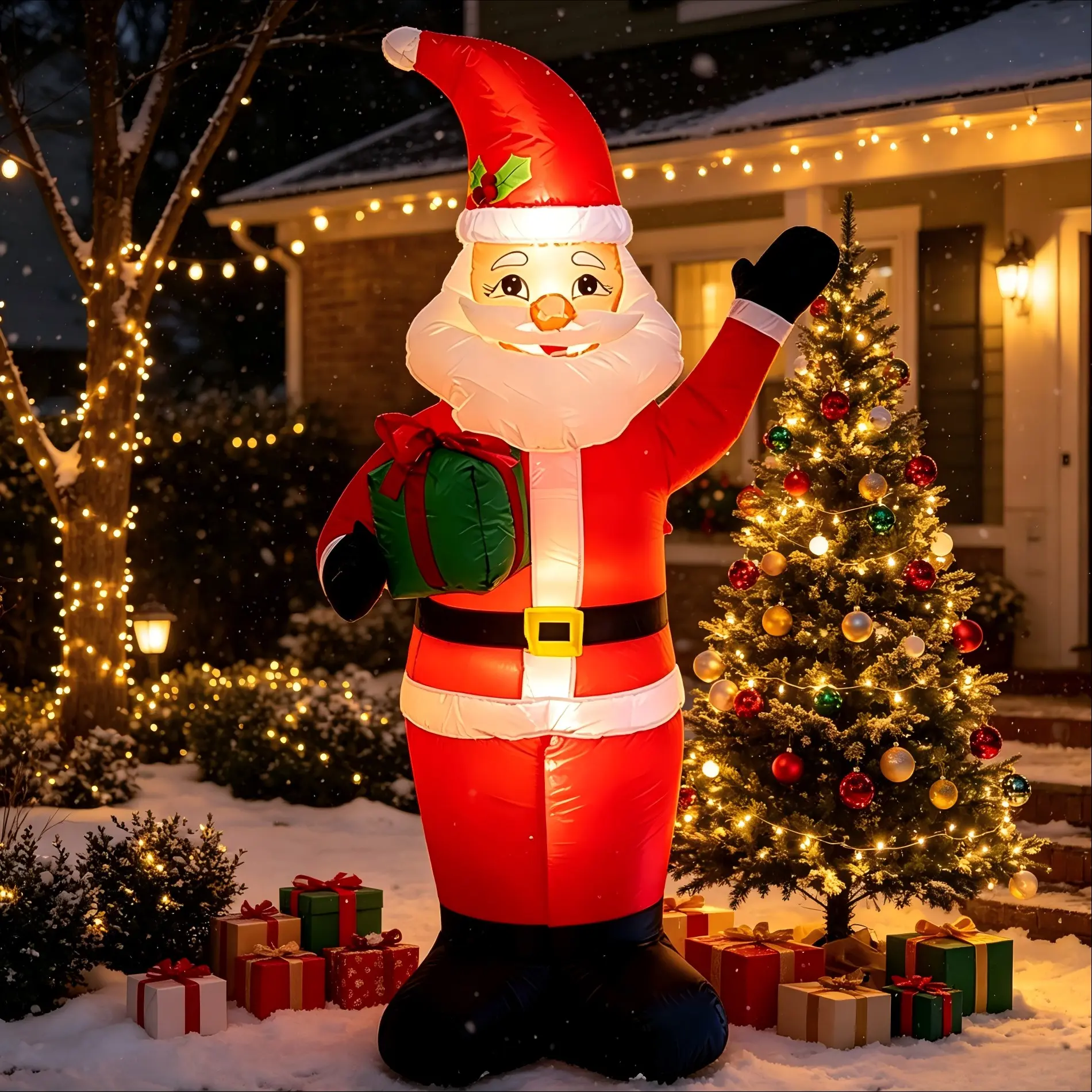 1.5m LED Inflatable Santa Claus with Gift Box, Outdoor Garden Decor, Quick Inflate with Fan, Waterproof Polyester, Stable Design
