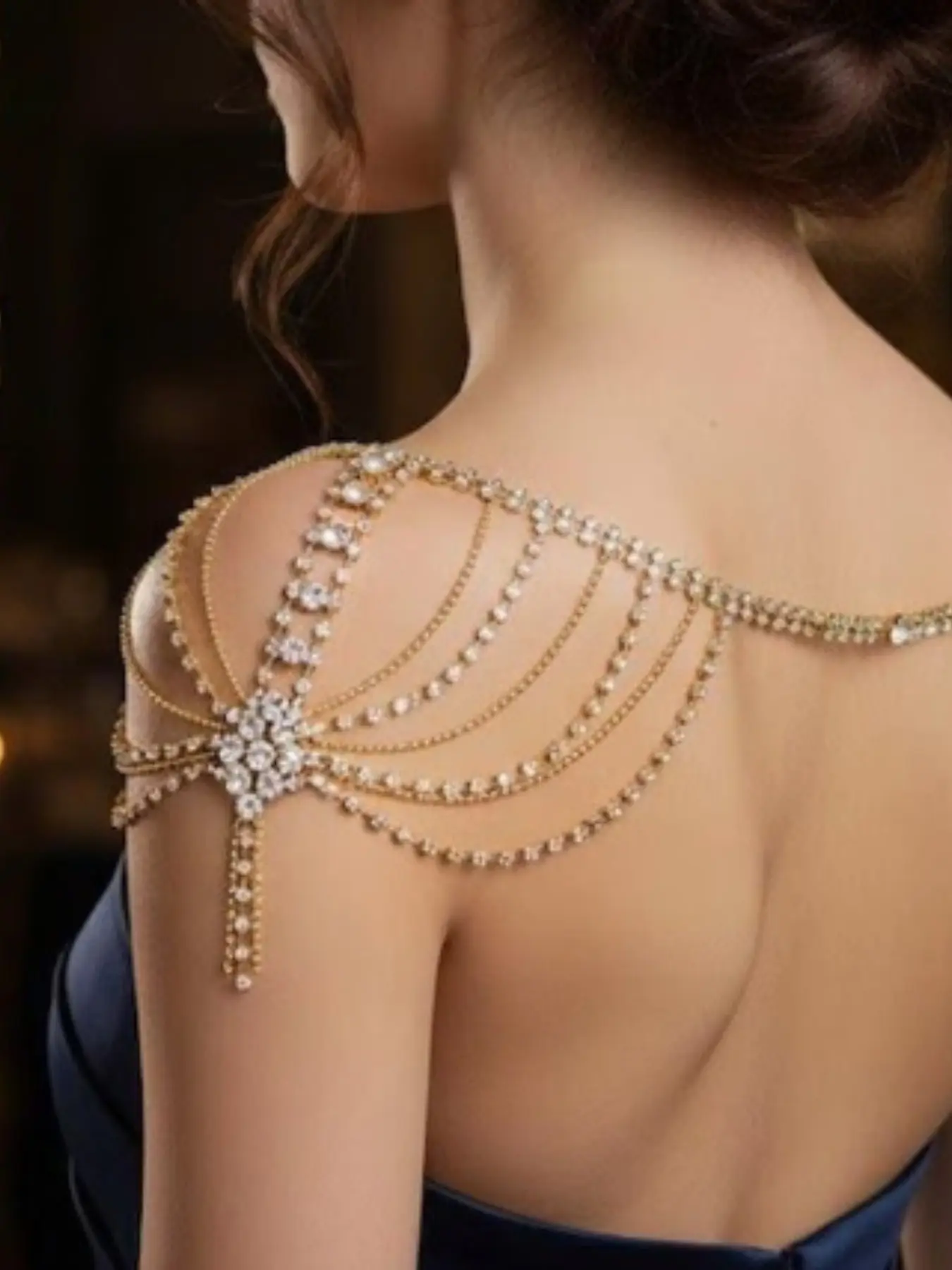 Bridal Multi-layer Water Drop Shoulder Chain, Sexy Luxury Rhinestone Back Chain Fashion Body Chain Body Jewellery for Party Prom Body Jewelry