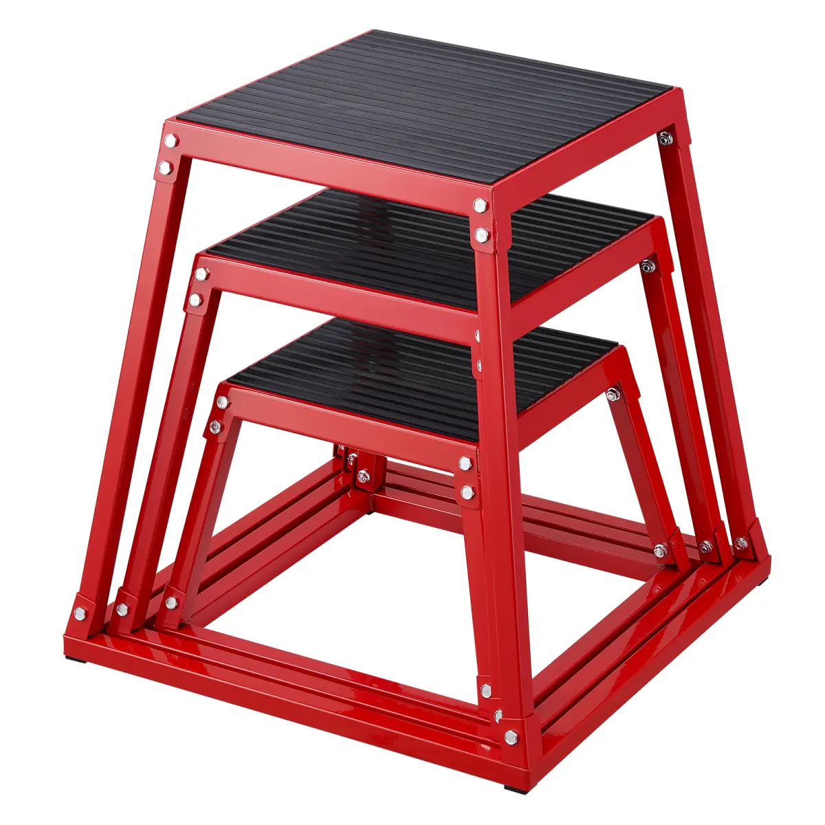 3-Piece Plyometric Jump Box Set, 12/18/24 Inch Steel Plyo Boxes with Anti-Slip Platform, Heavy Duty Step Up Box for Box Jumps, Agility, Strength Training & Home Gym
