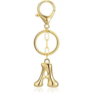 Gold Bubble Initial Keychain for Women Bag Charms Letter A-Z Keychain Alphabet Handbags Purse Charms Accessories