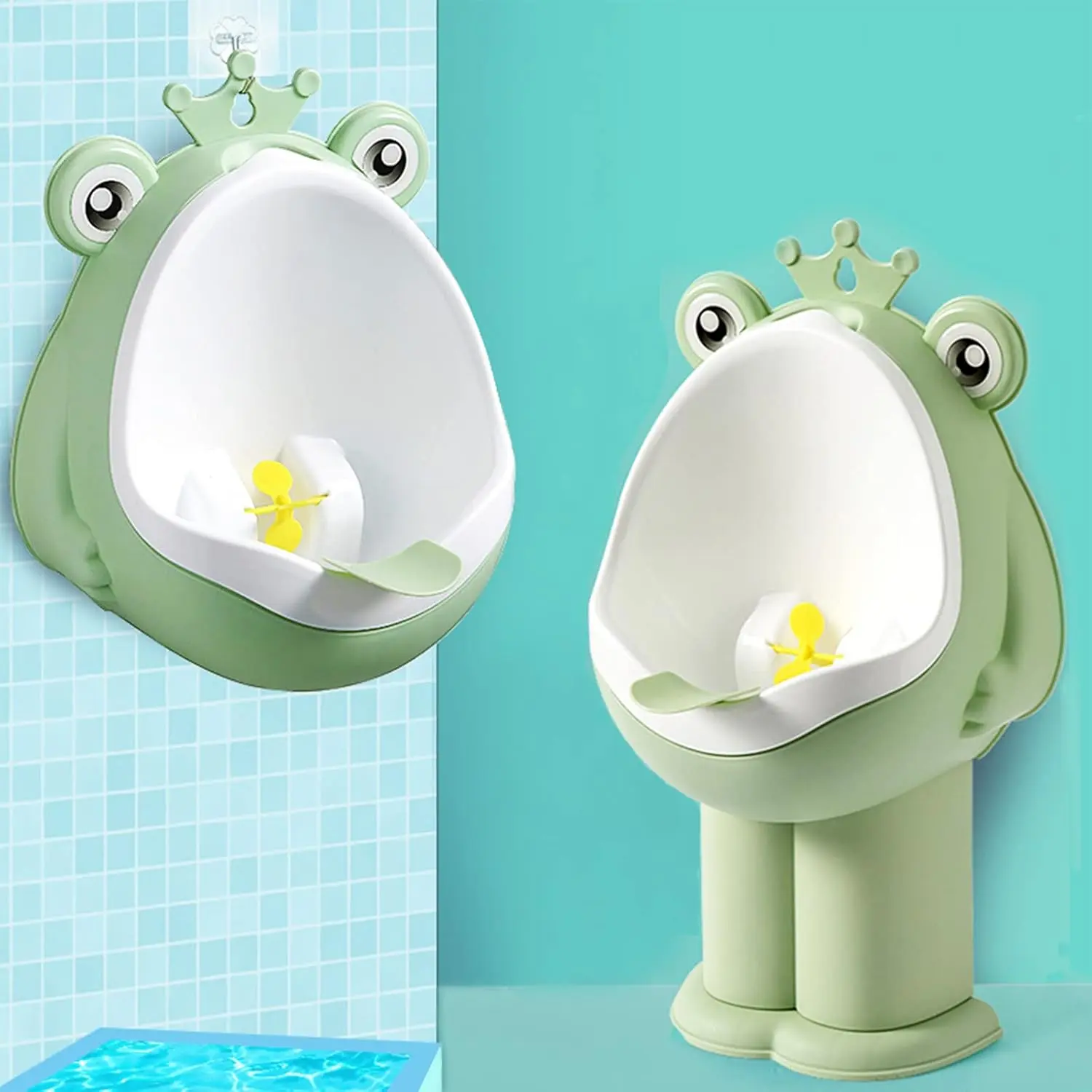 Frog Pee Training,Potty Training Urinal  Boys Kids Toddler Standing Urinal Wall-Mounted Toilet with Funny Aiming Target,Green