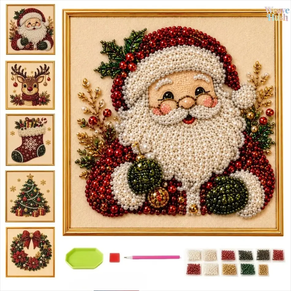 Christmas DIY Bead Art Kit for Adults, 3D Mosaic Raised‑Pearl Diamond Painting Set with Pull Frame, Beginner‑Friendly Stress‑Relief Holiday Craft for Wall Decor & Handcraft Projects