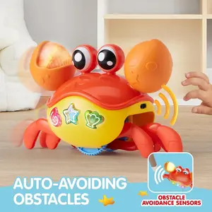 Crawling Crab Baby Toy - Tummy Time Toy, Interactive Big Crab Toy With Intelligent Sensor, Lights Buttons, Dancing Crab Auto-Avoiding Obstacles, Perfect Christmas Gift For Toddlers