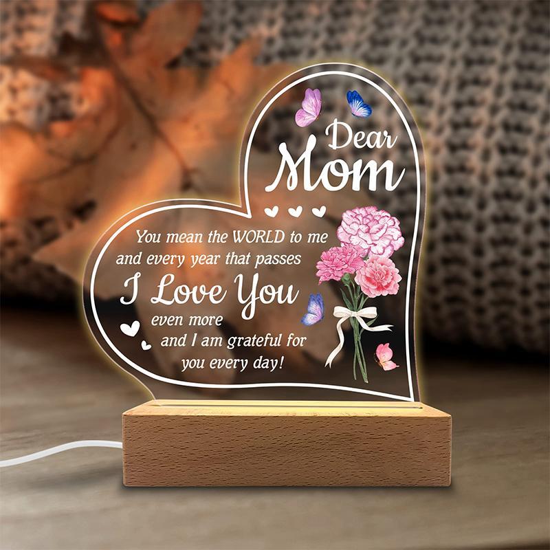 Creative Heart Shaped Night Light, USB Powered To My Mom Themed Desktop Light, Creative Ambient Personalized Acrylic Room Night Light, Lamp, Design