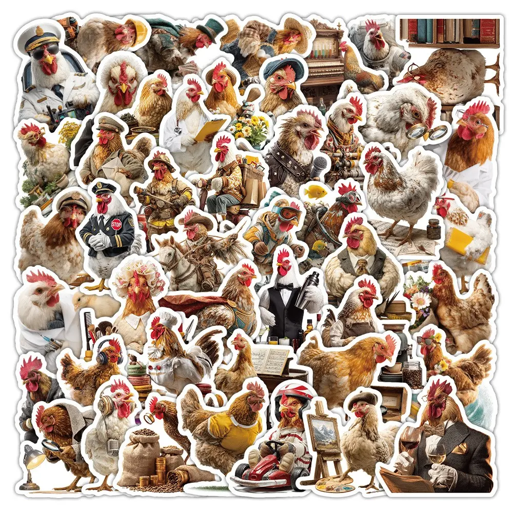 50pcs Zodiac Rooster Stickers, Creative and Fun Chicken Design Desktop Decals, Unique Personality Wall Art for Home Decor
