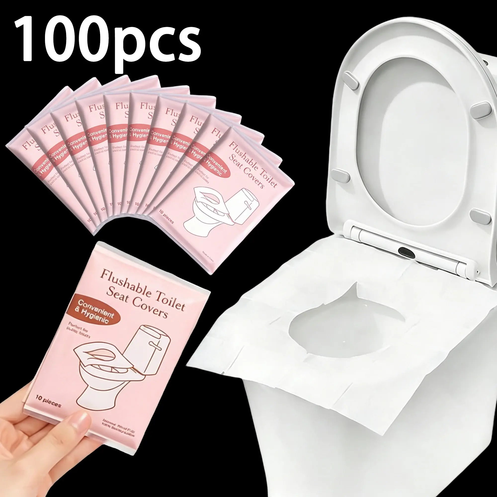 100 Disposable Biodegradable Toilet Seat Covers, Portable Travel Toilet Seat Pads, Suitable for Public Restrooms, Airplanes, Camping