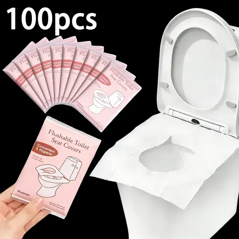 100-Piece Disposable Flushable Toilet Seat Covers, Toilet Seat Covers for Bathroom, Portable Biodegradable Travel Toilet Seat Protectors for Public Restrooms, Airplanes and Camping