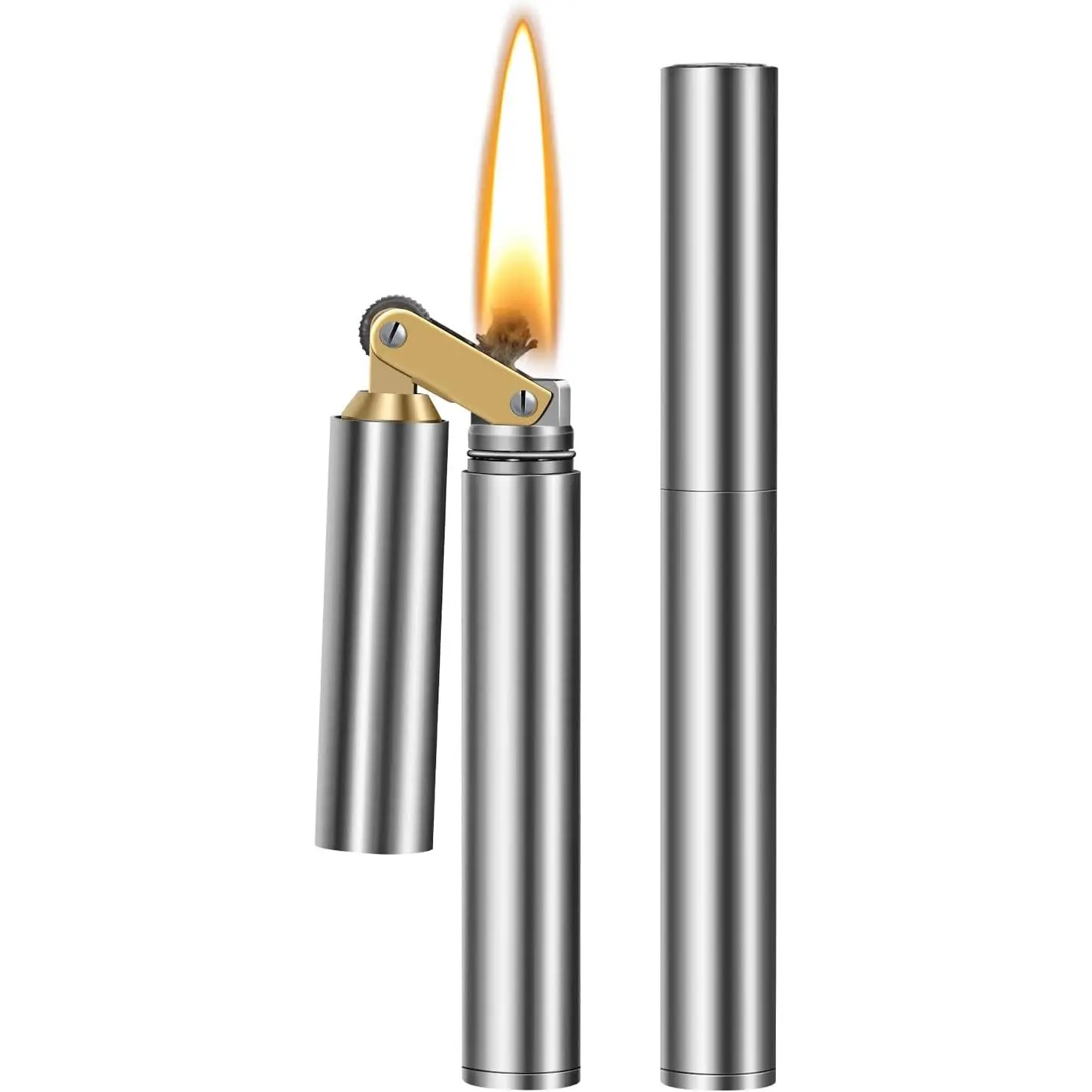 Vintage Lighter, Cool Trench Lighter, Kerosene Lighters| Lighter Refillable, Nunchuck Slim Lighters, Fancy Gifts for Men Dad Husband, No Fuel, Silver