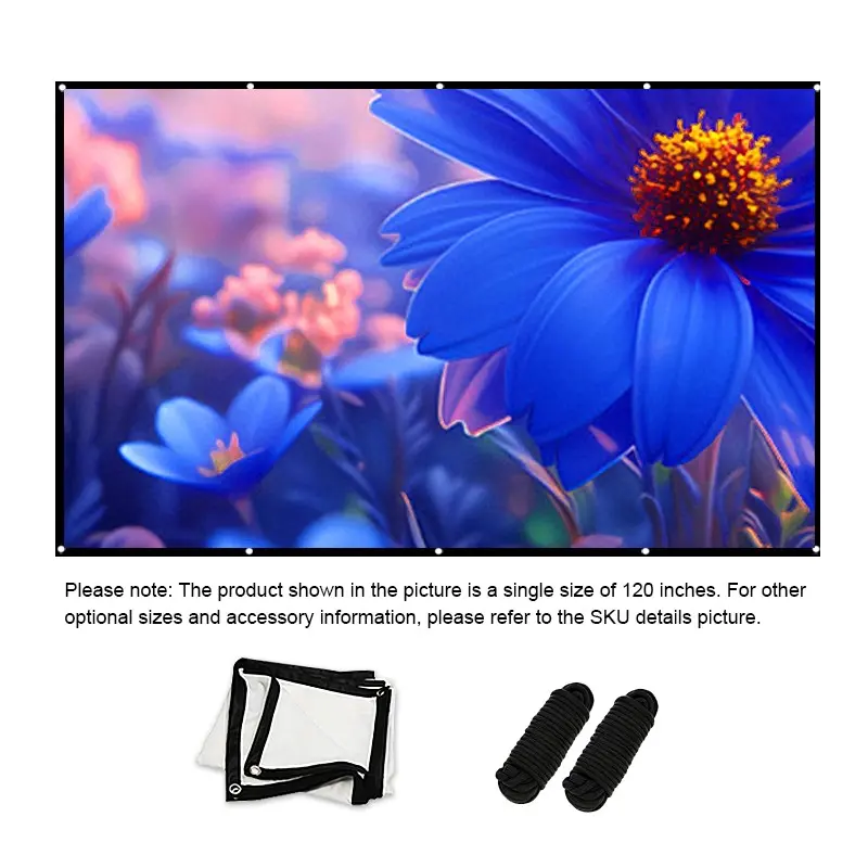 60-150 Inch Wall-Mounted Projection Screen, HD Washable Projector Screen, Full HD, Reusable, Easy to Clean, Ideal for Outdoor Camping, Office, Home Theater