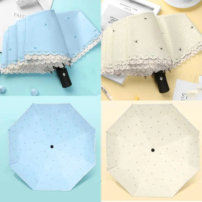 Women's Fashionable Lace Umbrella - High-Density, Metal-Frame, UPF50+ UV Blocking, Windproof, Rainproof, Portable Foldable Mini Collapsible Sunny Days Umbrella, Foldable Mini Umbrellas