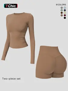 Women's Long Sleeve Co Ord Sets, Quick-Dry Fitness, Outdoor Cycling Running Sportswear for Training, Tight-Fit Fleece-Like Fabric