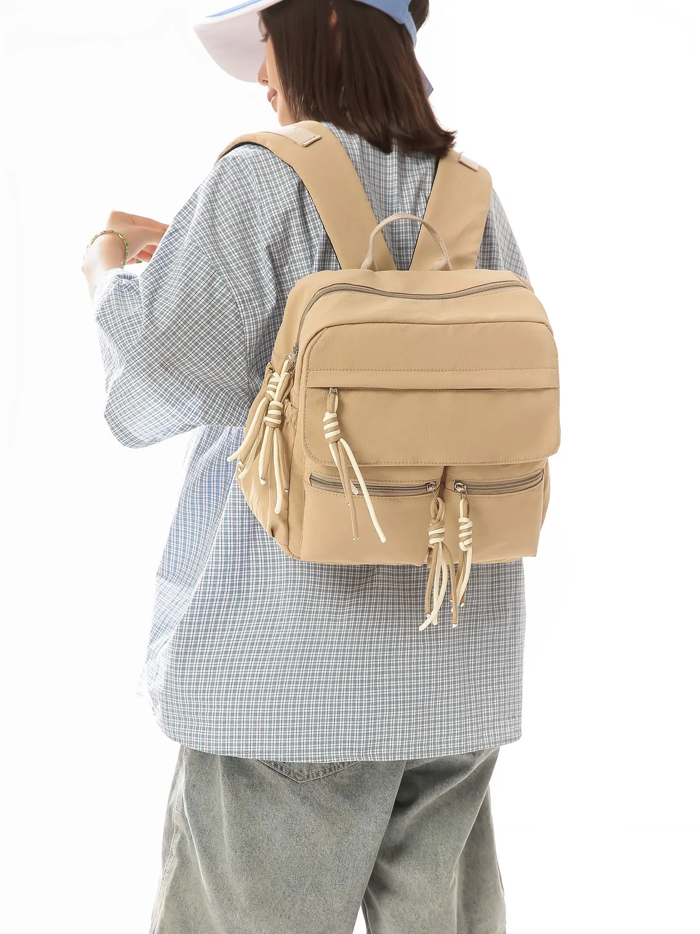 Simple Handheld Backpack, Women's School Bag 2026 New Design, Hiking Travel Style, Commuter Small Dual Shoulder Bag for Men, Printed Backpack