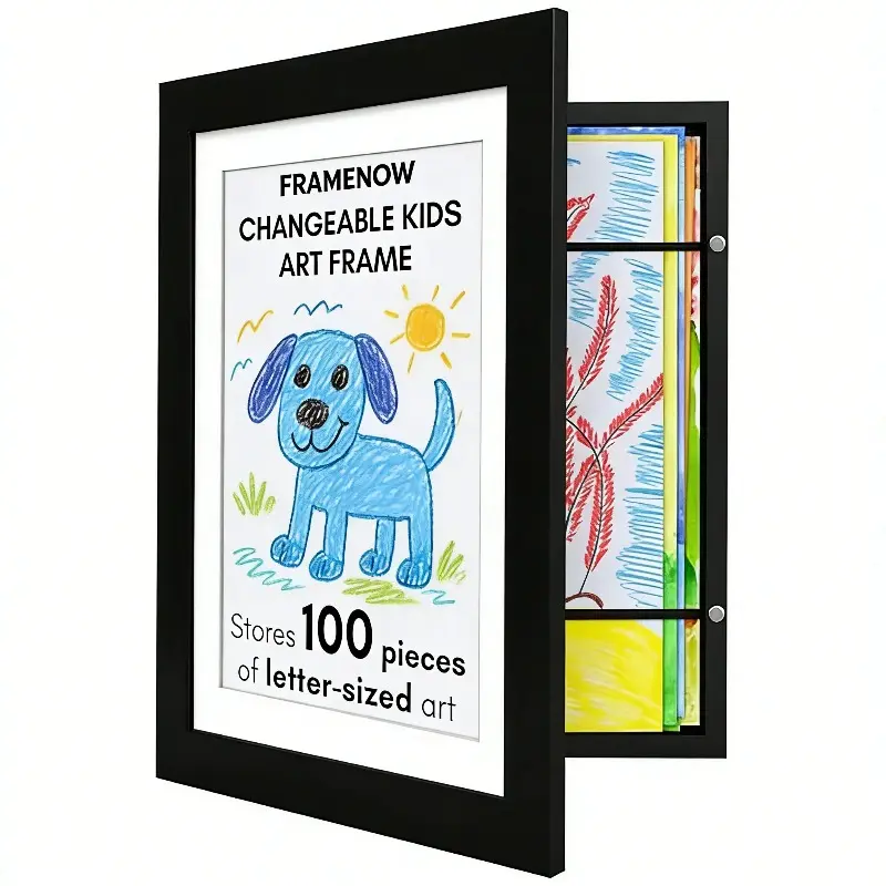 2pcs Kids Art Frame, Front-Opening Art Gallery Display & Storage Frame, Stores Up to 100 Artworks, Wall-Mounted Children’s Artwork Holder for Playroom, Bedroom & Classroom