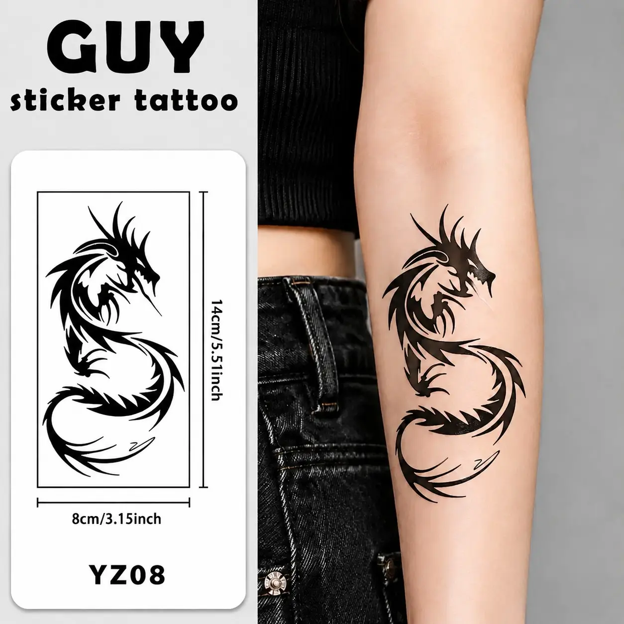 Tribal Totem Dragon Tattoo Stickers, Waterproof and Long-Lasting, Perfect for Streetwear and Parties, Safe and Non-Toxic Design