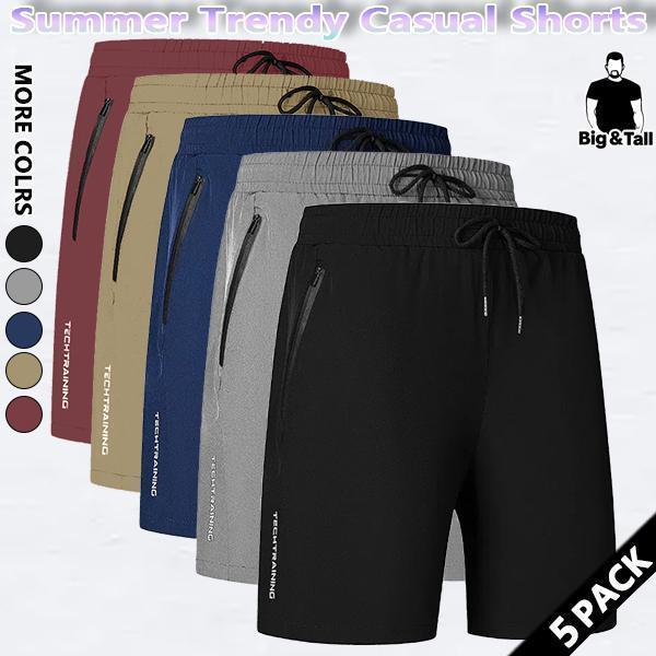 5-Pack Men's Quick Dry Tech Training Shorts | Big & Tall Summer Casual with Zipper Pockets