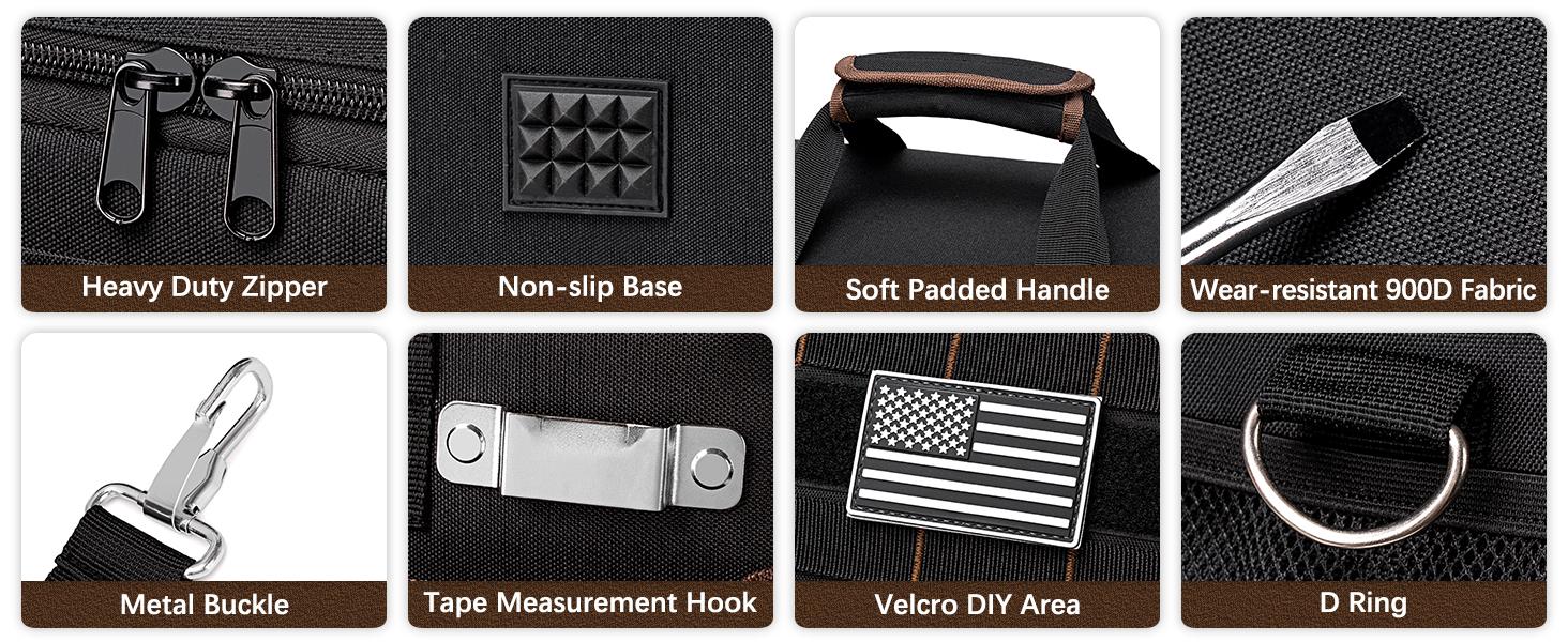 17 Inch for Men, 20 Pockets Tool Bag with Shoulder Strap, Wide Mouth Tool Bag Organizer for Electricians Mechanics Carpenters HVAC