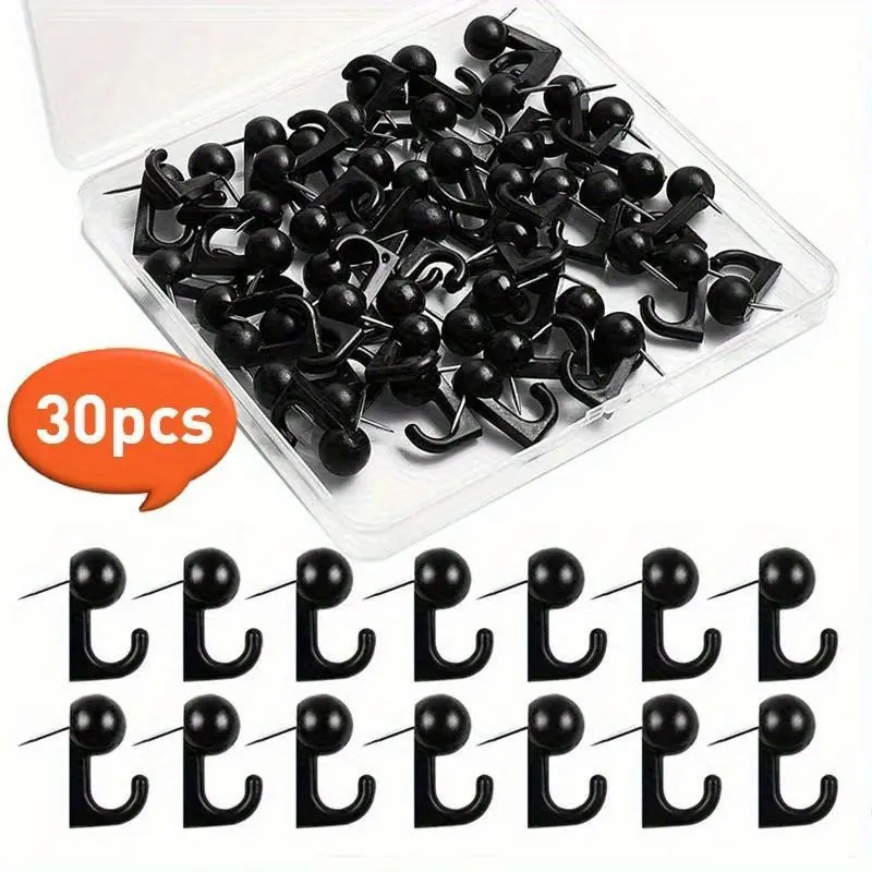 30pcs/box Pushpin Hooks, Thumbnail Plastic Head Corkboard Pushpin Hooks, Decorative Thumbnail Pushpin Hooks, Thumb Tacks for Cork Board for Photo Wall, Bulletin Board, Home Wall, Home Office School Supplies