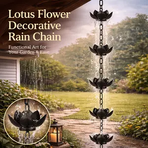 1PC Rustproof Metal Lotus Rain Chain, Outdoor Hanging Gutter Downspout Alternative, Decorative Drainage Cup for Yard Home Decor