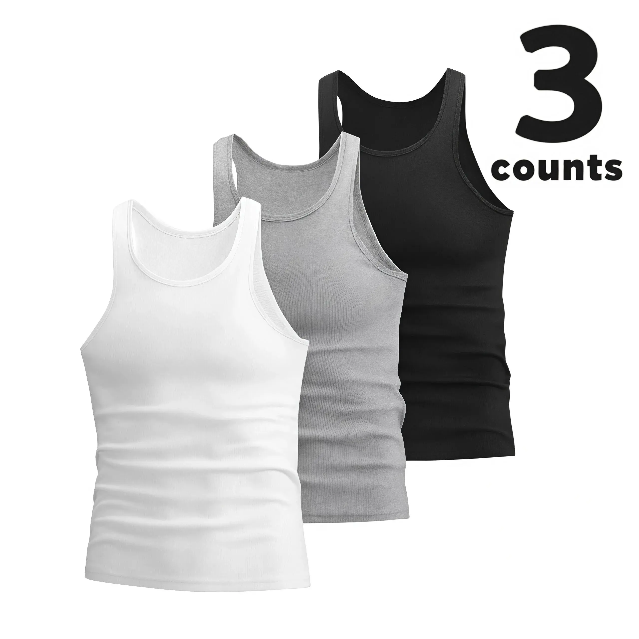 Men's 3-Pack Ribbed Tank Tops | Y2K Streetwear Casual Sleeveless Undershirts