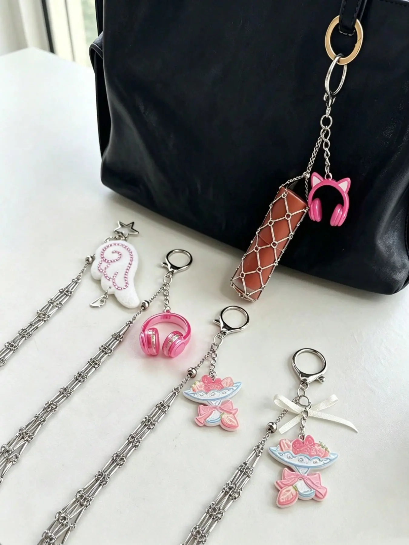 Y2k Lipstick Holder Bag Charm Hanging Ornament Gyaru Charms Grunge Chunky Lipstick Angel Wing Heart  Lipstick Storage Pouch Hanging Charm, Bag Charm
