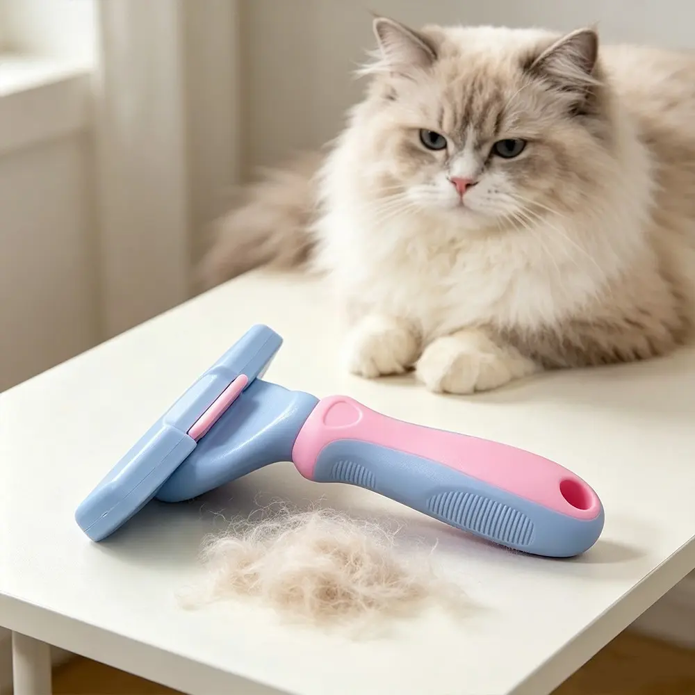 Self-Cleaning Pet Deshedding Brush, One Button Push to Release Hair, Undercoat Thinning Comb Grooming Tool for Long & Short Haired Cats Dogs
